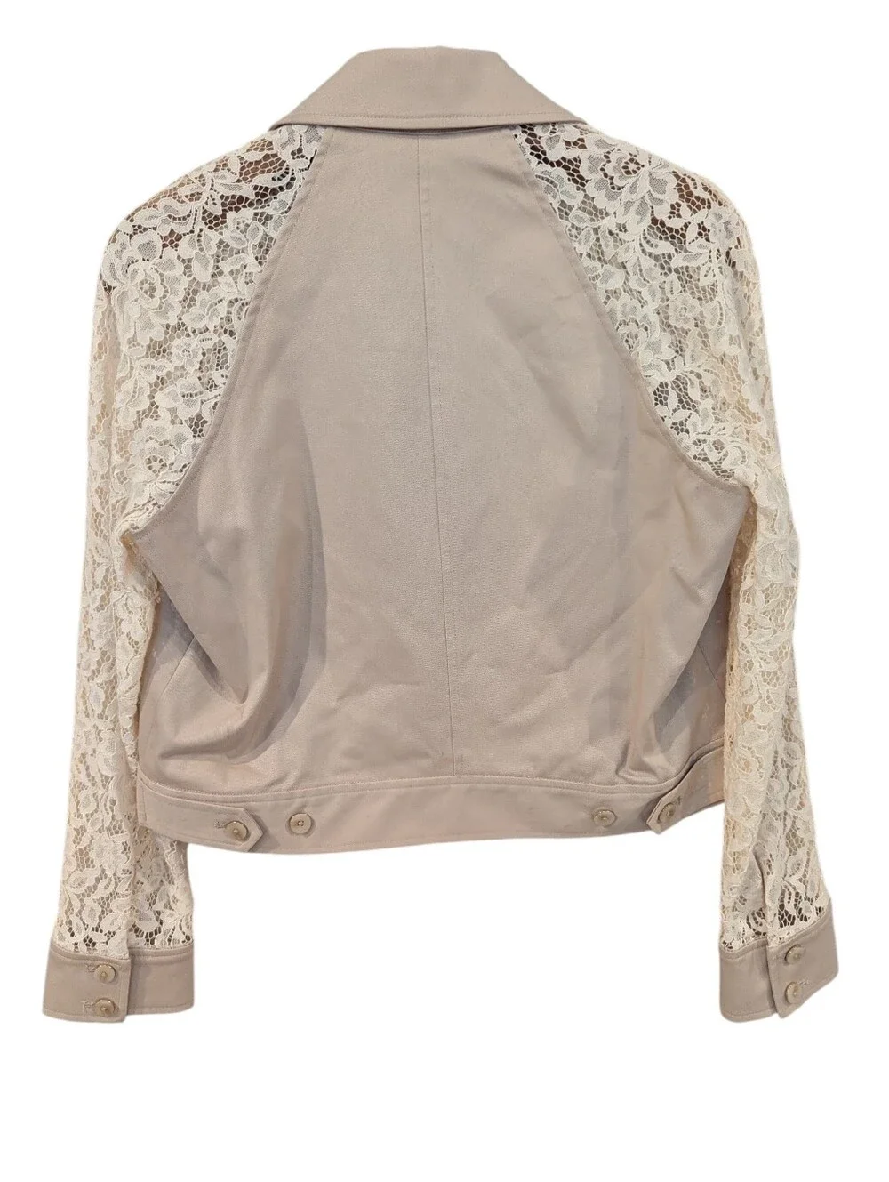 L'AGENCE Novelle Lace-Sleeve Cropped Trench Jacket Small Biscuit/Beige, Cream